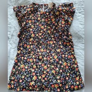 Sezane Floral Ruffle Blouse - Black, Red, Yellow